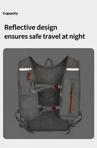 Detail of lightweight breathable mesh running vest with high-visibility reflective strips