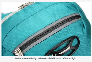 Macro detail of tear-resistant lake green fabric with reflective strip for night safety