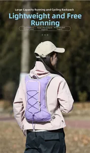Purple breathable cycling backpack with cross elastic cords and tear-resistant nylon fabric