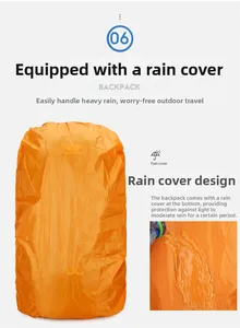 Waterproof bright orange rain cover detail for large nylon outdoor hiking backpack