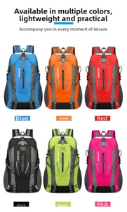 Outdoor hiking backpacks displayed in six vibrant colors with durable waterproof nylon fabric