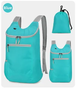 Blue foldable waterproof backpack with breathable mesh straps and storage pouch