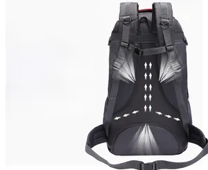 Detail of ergonomic breathable back system with honeycomb mesh for outdoor backpack