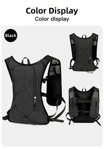 Detail of black breathable mesh cycling backpack with adjustable straps and hydration storage