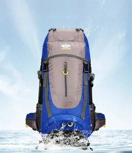 Waterproof blue hiking backpack made of high-density nylon with splash effect detail