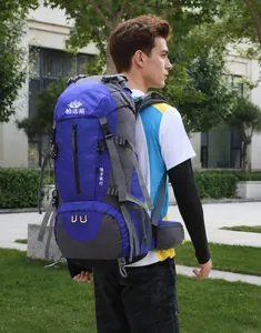 Detail of 45+5L hiking backpack featuring adjustable straps and professional load system