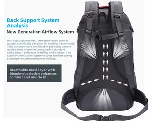 Detail of ergonomic breathable mesh back panel and padded straps on outdoor hiking backpack