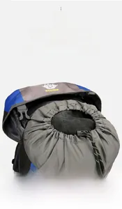Detail view of large capacity waterproof hiking backpack with drawstring closure and buckle