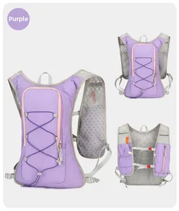Purple hydration vest backpack with lightweight breathable mesh and adjustable straps