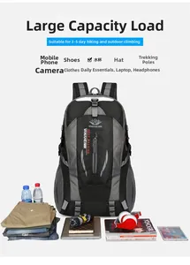 Detailed internal capacity view of waterproof hiking backpack with gear organization
