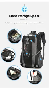 Detail showing compartmentalized storage space and multiple functional pockets on outdoor backpack