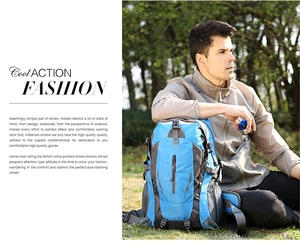 Deep blue waterproof nylon hiking backpack featuring a professional ergonomic carry system