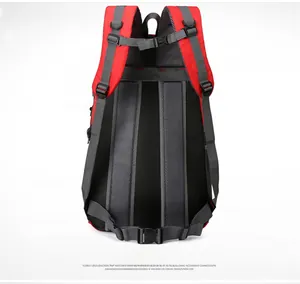 Detail view of breathable honeycomb mesh back panel and S-shaped straps on hiking backpack