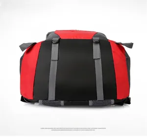 Detail view of the backpack bottom featuring reinforced straps and ripstop nylon fabric