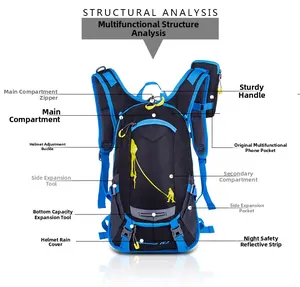 Detailed feature map of the 18L waterproof cycling backpack with safety reflective strips