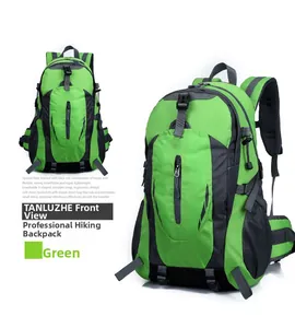 Detail of ergonomic S-shaped back system on green waterproof nylon hiking backpack