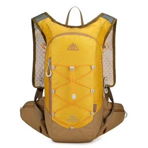 Bright yellow 18L outdoor hiking backpack with adjustable bungee cords and mesh straps