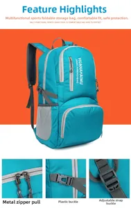 Detail view of the foldable outdoor backpack showing tear-resistant fabric and buckle