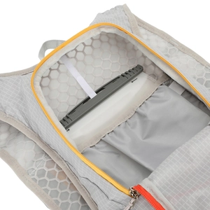 Lightweight breathable cycling backpack with internal water bladder and orange zippers