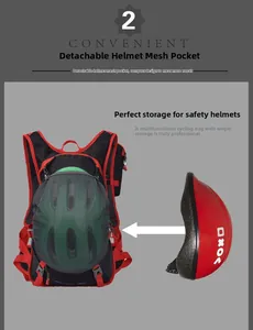 Detail view of the detachable mesh net for secure cycling helmet storage on the backpack