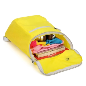 Lightweight foldable yellow outdoor backpack with spacious main compartment for travel gear