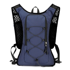 Deep blue cycling backpack with breathable mesh straps and adjustable bungee cord system