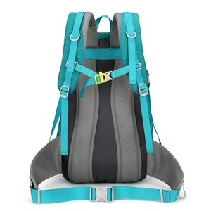 Teal outdoor hiking backpack with breathable mesh back panel and padded S-shaped straps