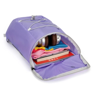 Purple lightweight foldable outdoor backpack showing large capacity for travel and hiking