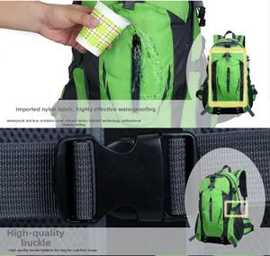 Waterproof ripstop nylon fabric and premium buckle detail of the outdoor hiking backpack