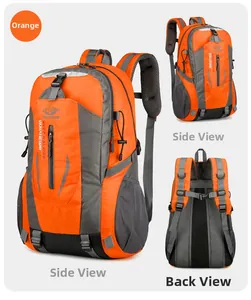 Detail view of the orange outdoor backpack showing the ergonomic back system and side straps