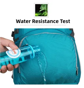 Close-up of waterproof honeycomb texture fabric with water droplets on folding backpack