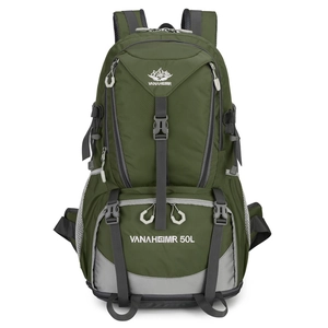 Zaino da trekking 50L espandibile in verde oliva con tessuto impermeabile