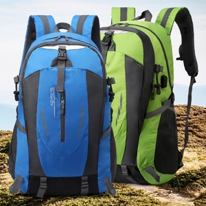 Waterproof outdoor hiking backpack with ergonomic shoulder straps in blue and green