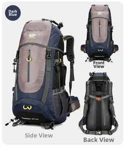 Detail view of the 65+5L hiking backpack featuring breathable honeycomb back panel padding