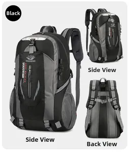 Detailed views of a waterproof hiking backpack with ergonomic straps and side mesh pockets