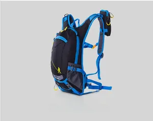 Detail of waterproof cycling backpack showing adjustable straps and mesh side pocket