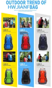 Detail of 60L waterproof hiking backpack with ergonomic support and multiple storage pockets