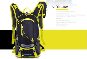 Front view of yellow and black 18L cycling backpack with breathable mesh straps