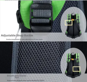 Detail of adjustable shoulder straps and breathable mesh padding on hiking backpack