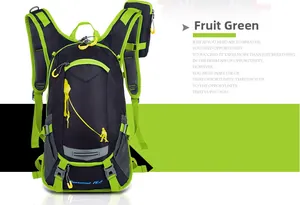 Detail view of the 18L cycling backpack featuring a fruit green strap and phone pocket
