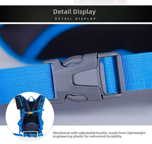 Close-up of lightweight buckle and adjustable nylon straps on cycling backpack