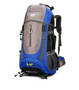 Side view of 65+5L hiking backpack featuring honeycomb breathable back system