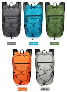 Five lightweight waterproof hiking backpacks in various colors with bungee cord systems