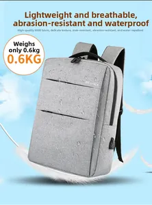 Waterproof 300D fabric detail of gray business backpack with external USB port