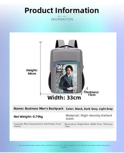 Detaillierte Produktabmessungen für den wasserdichten Business Rucksack in Hellgrau Oxford