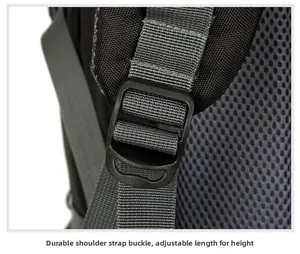 Detail of adjustable shoulder strap with durable buckle and breathable mesh fabric