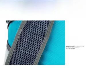 Close-up of breathable mesh shoulder straps on a lightweight folding hiking backpack