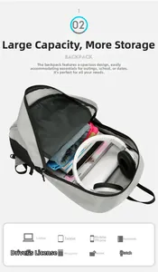 Top view of spacious grey checkered backpack showing storage for laptop and electronics
