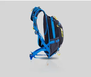 Detail of waterproof cycling backpack featuring breathable mesh straps and buckles