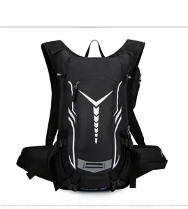 Close-up of black cycling backpack with V-shaped reflective strips and ergonomic straps